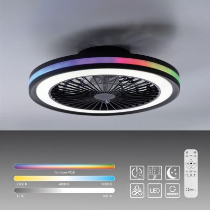 JUST LIGHT. 14649-18 - LED RGBW Dimmable ανεμιστήρας οροφής με ένα φωστικό BRANDON LED/36W/230V 2700-5000K διάμετρος 46,5 cm μαύρο + τηλεχειριστήριο
