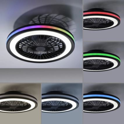 JUST LIGHT. 14649-18 - LED RGBW Dimmable ανεμιστήρας οροφής με ένα φωστικό BRANDON LED/36W/230V 2700-5000K διάμετρος 46,5 cm μαύρο + τηλεχειριστήριο