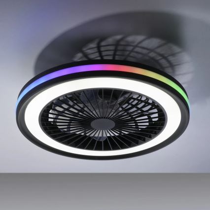 JUST LIGHT. 14649-18 - LED RGBW Dimmable ανεμιστήρας οροφής με ένα φωστικό BRANDON LED/36W/230V 2700-5000K διάμετρος 46,5 cm μαύρο + τηλεχειριστήριο