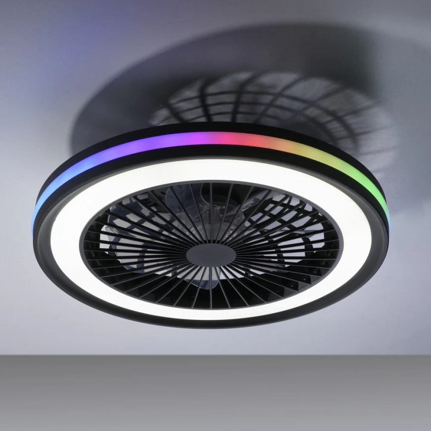 JUST LIGHT. 14649-18 - LED RGBW Dimmable ανεμιστήρας οροφής με ένα φωστικό BRANDON LED/36W/230V 2700-5000K διάμετρος 46,5 cm μαύρο + τηλεχειριστήριο