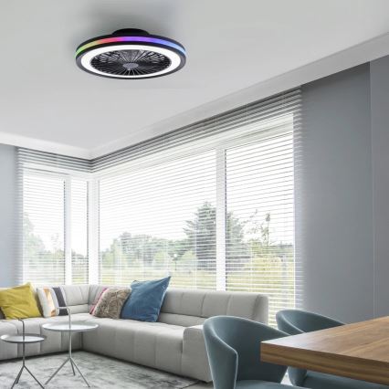 JUST LIGHT. 14649-18 - Ρυθμιζόμενος οροφής ανεμιστήρας με φως LED RGBW BRANDON LED/36W/230V 2700-5000K διάμετρος 46,5 εκ. μαύρο + τηλεχειριστήριο