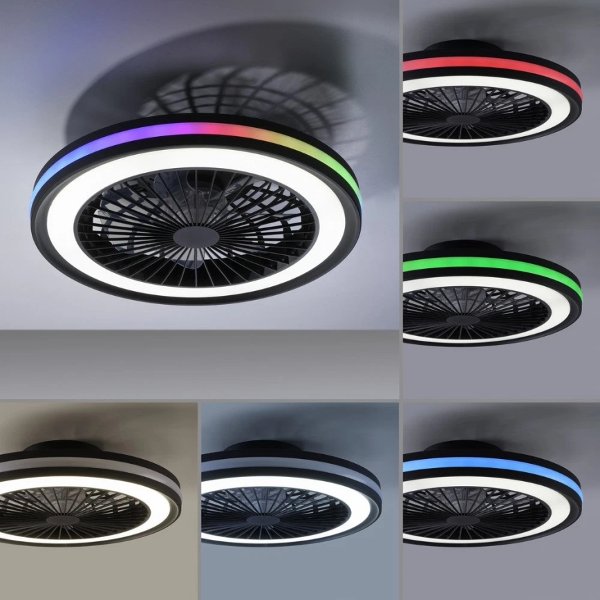 JUST LIGHT. 14649-18 - Ρυθμιζόμενος οροφής ανεμιστήρας με φως LED RGBW BRANDON LED/36W/230V 2700-5000K διάμετρος 46,5 εκ. μαύρο + τηλεχειριστήριο