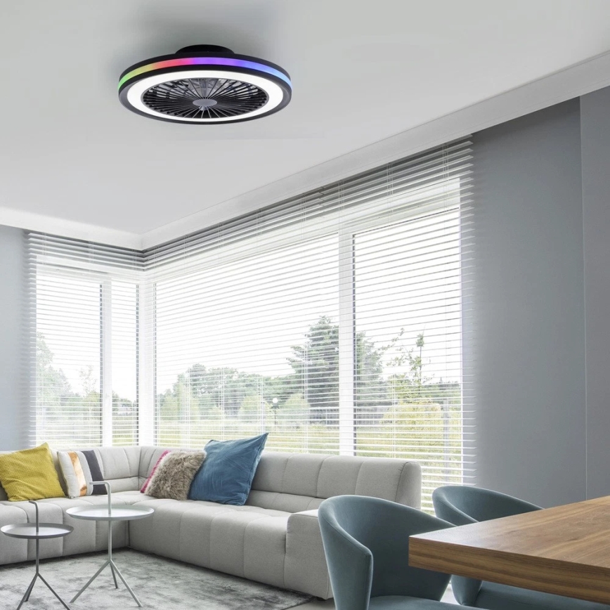 JUST LIGHT. 14649-18 - Ρυθμιζόμενος οροφής ανεμιστήρας με φως LED RGBW BRANDON LED/36W/230V 2700-5000K διάμετρος 46,5 εκ. μαύρο + τηλεχειριστήριο