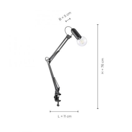 JUST LIGHT. 14773-18 - Eπιτραπέζια λάμπα με κλιπ TURN ME 1xE27/60W/230V μαύρο