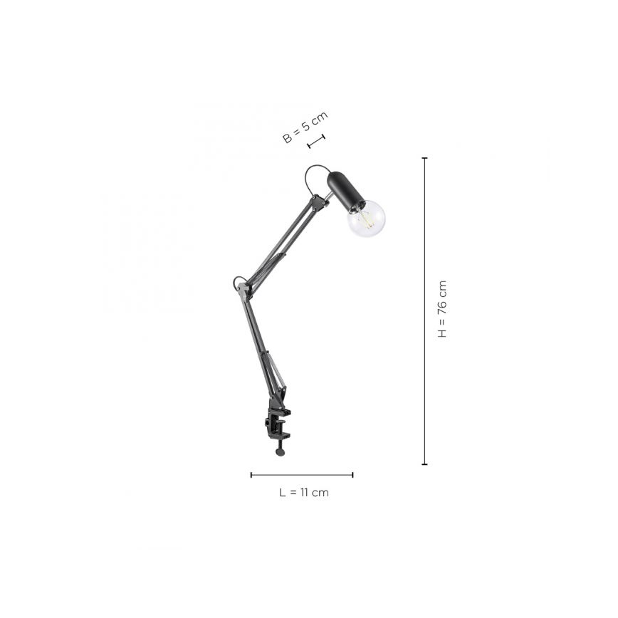 JUST LIGHT. 14773-18 - Eπιτραπέζια λάμπα με κλιπ TURN ME 1xE27/60W/230V μαύρο