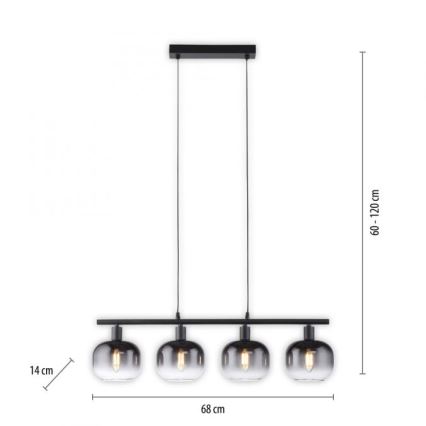 JUST LIGHT. 15421-18 - Κρεμαστό φωτιστικό οροφής ZEA 4xE14/25W/230V μαύρο