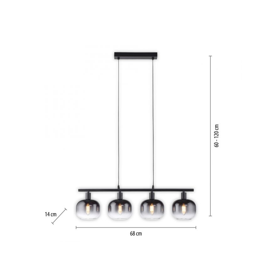 JUST LIGHT. 15421-18 - Κρεμαστό φωτιστικό οροφής ZEA 4xE14/25W/230V μαύρο