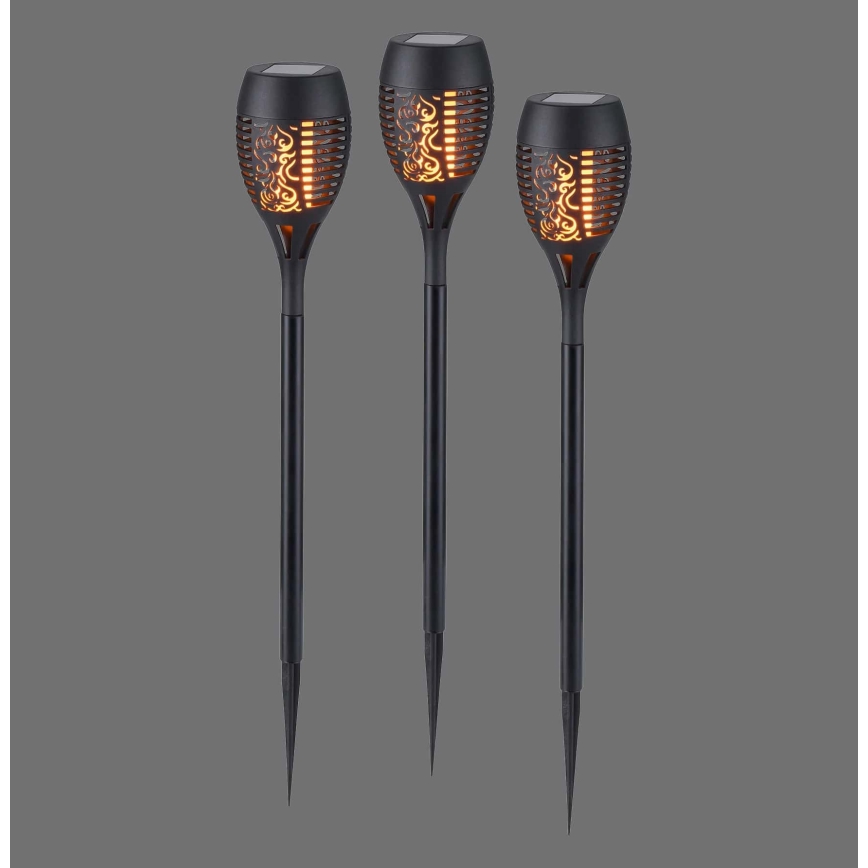 JUST LIGHT. 19106-18-3 - ΣΕΤ 3x Ηλιακό φωτιστικό LED FACKEL LED/0,24W/1,2V 200 mAh IP44 μαύρο