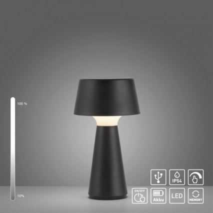 JUST LIGHT. 19260-18 - LED Dimming αφής Εξωτερικού χώρου φωτιστικό ABERA LED/3W/3,7V 2000 mAh USB IP54 μαύρο