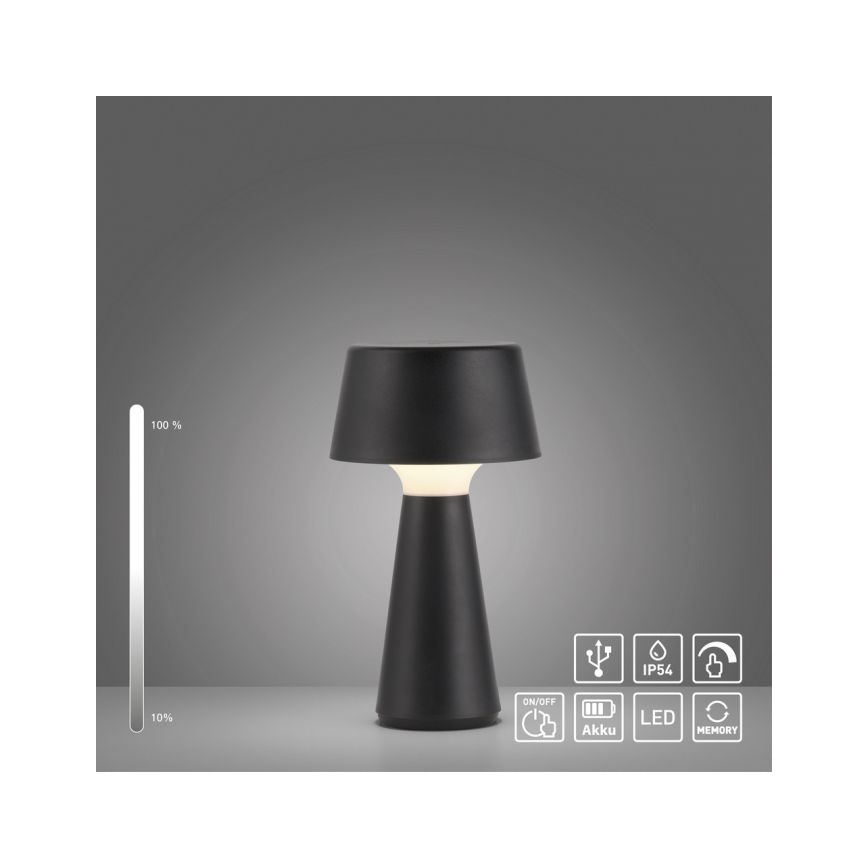 JUST LIGHT. 19260-18 - LED Dimming αφής Εξωτερικού χώρου φωτιστικό ABERA LED/3W/3,7V 2000 mAh USB IP54 μαύρο