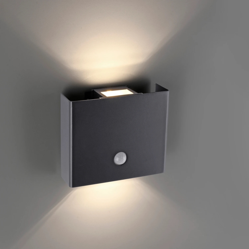 JUST LIGHT. 19471-18 - LED Φωτιστικό τοίχου εξωτερικού χώρου με αισθητήρα AMIN 2xLED/1,25W/3,7V 4400mAh IP44 μαύρο