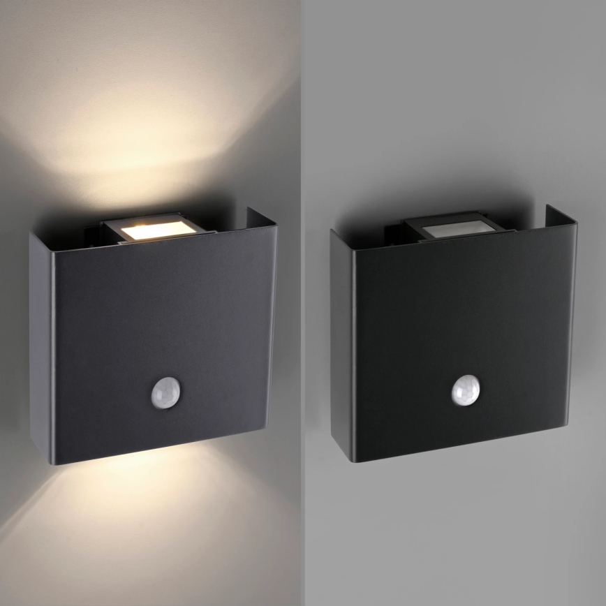 JUST LIGHT. 19471-18 - LED Φωτιστικό τοίχου εξωτερικού χώρου με αισθητήρα AMIN 2xLED/1,25W/3,7V 4400mAh IP44 μαύρο