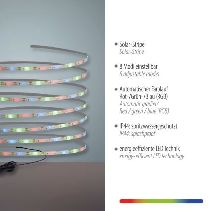 JUST LIGHT. 19971-18 - RGB LED ηλιακή ταινία TEANIA LED/3,7V 5 m 1200 mAh IP44 μαύρη