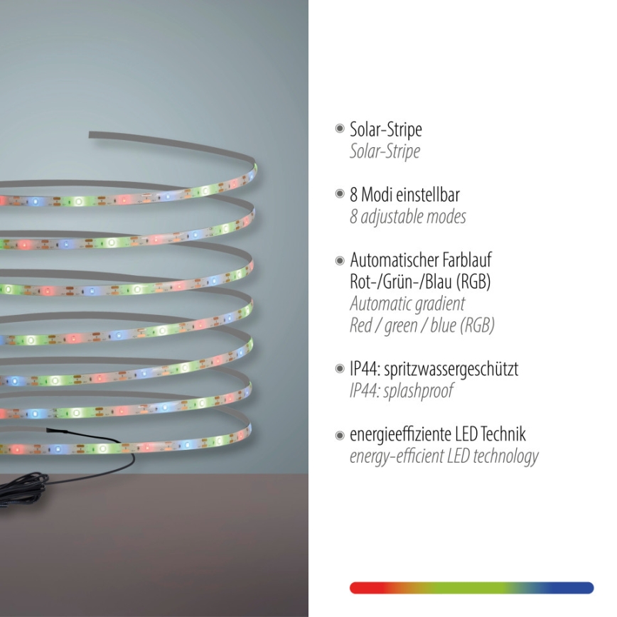 JUST LIGHT. 19971-18 - RGB LED ηλιακή ταινία TEANIA LED/3,7V 5 m 1200 mAh IP44 μαύρη