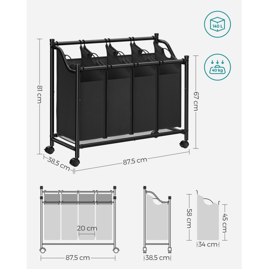 Καλάθι ρούχων LINA μαύρο