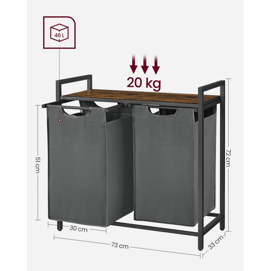 Καλάθι ρούχων REX καφέ/γκρι