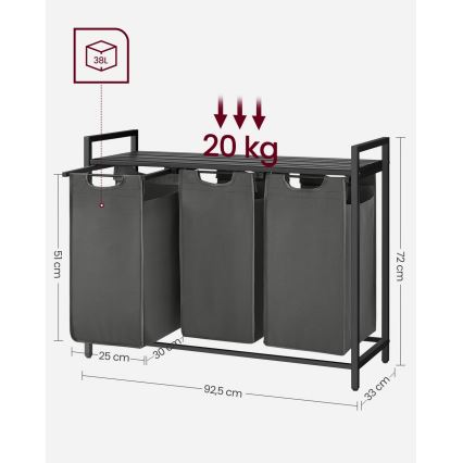 Καλάθι ρούχων REX μαύρο/γκρι