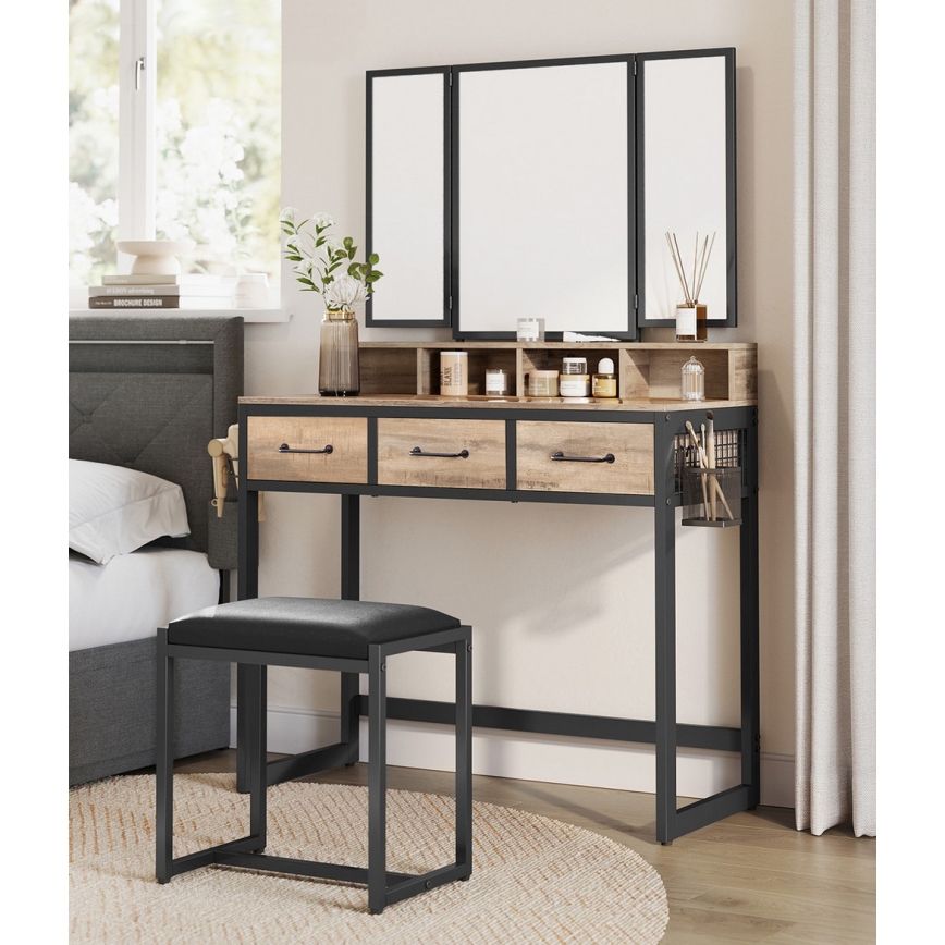 Καλλυντικό τραπέζι με σκαμπό 28,6x42 cm FLORA καφέ/μαύρο