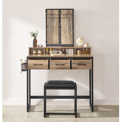 Καλλυντικό τραπέζι με σκαμπό 28,6x42 cm FLORA καφέ/μαύρο