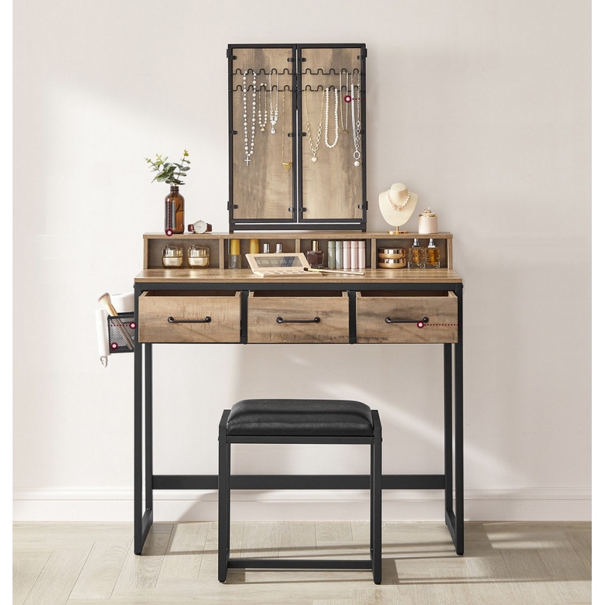 Καλλυντικό τραπέζι με σκαμπό 28,6x42 cm FLORA καφέ/μαύρο