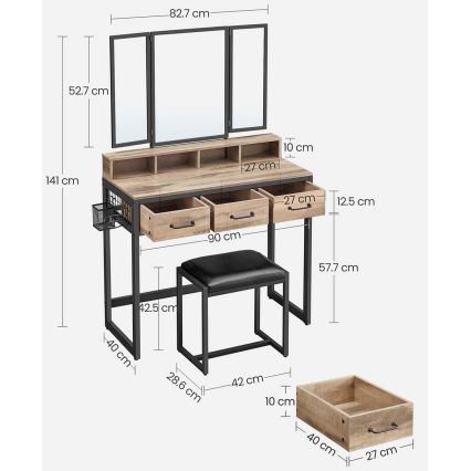 Καλλυντικό τραπέζι με σκαμπό 28,6x42 cm FLORA καφέ/μαύρο