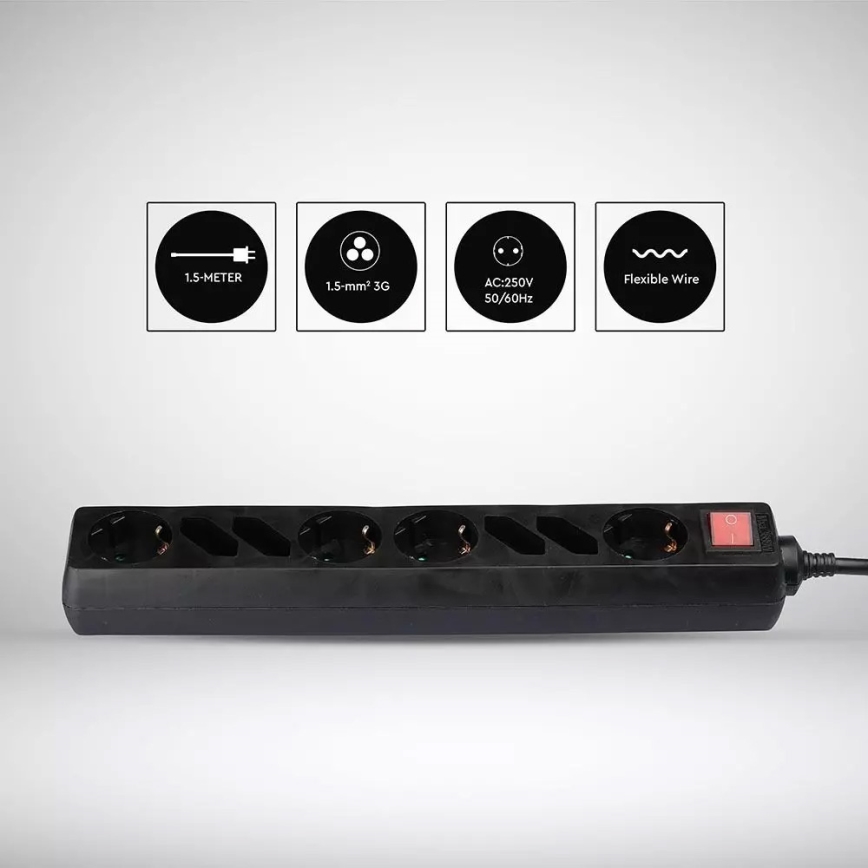 Πολύπριζο με διακόπτη SCHUKO 8Z 1,5 m