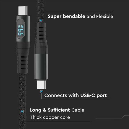 Καλώδιο USB-C με οθόνη LED 100W 1μ