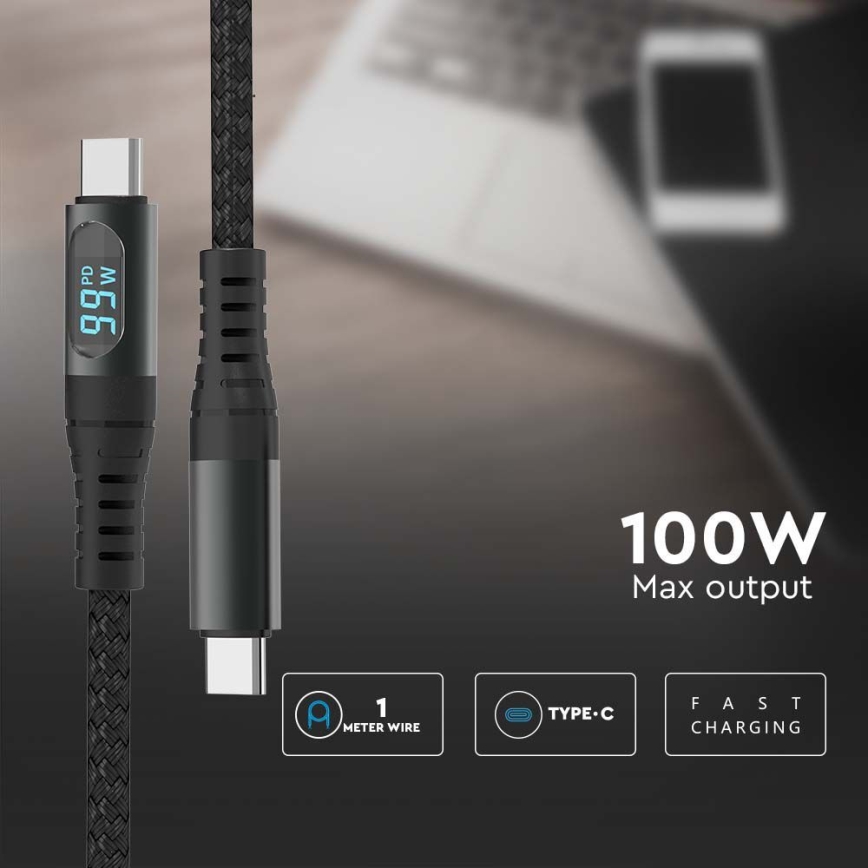 Καλώδιο USB-C με οθόνη LED 100W 1μ