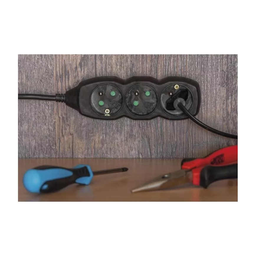 Καλώδιο επέκτασης 3 πριζών 5μ μαύρο