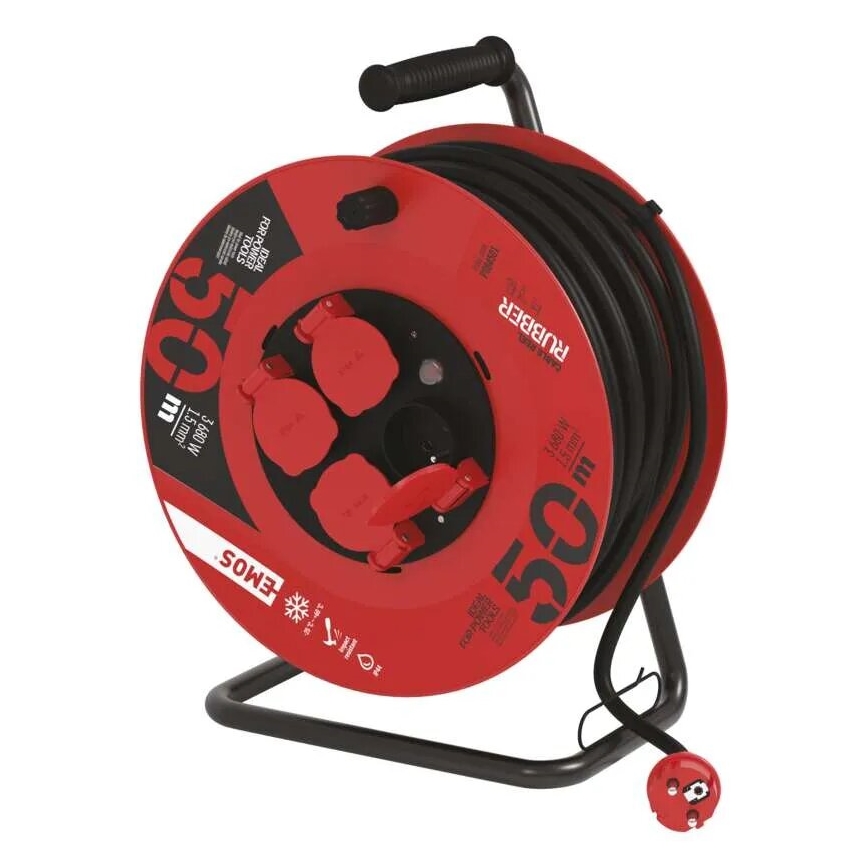 Καλώδιο επέκτασης σε τύμπανο με 4 πρίζες, 50μ, κόκκινο, IP44