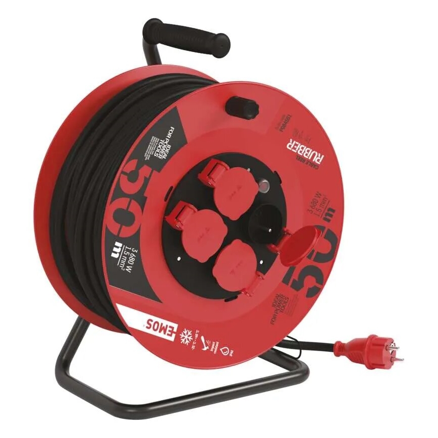 Καλώδιο επέκτασης σε τύμπανο με 4 πρίζες, 50μ, κόκκινο, IP44