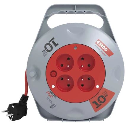 Καλώδιο επέκτασης σε τύμπανο με 4 πρίζες 10m γκρι/κόκκινο