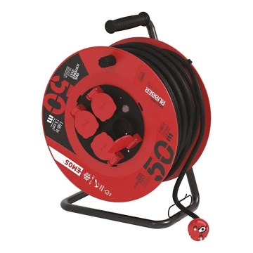 Καλώδιο επέκτασης σε τύμπανο με 4 πρίζες, 50μ, κόκκινο, IP44