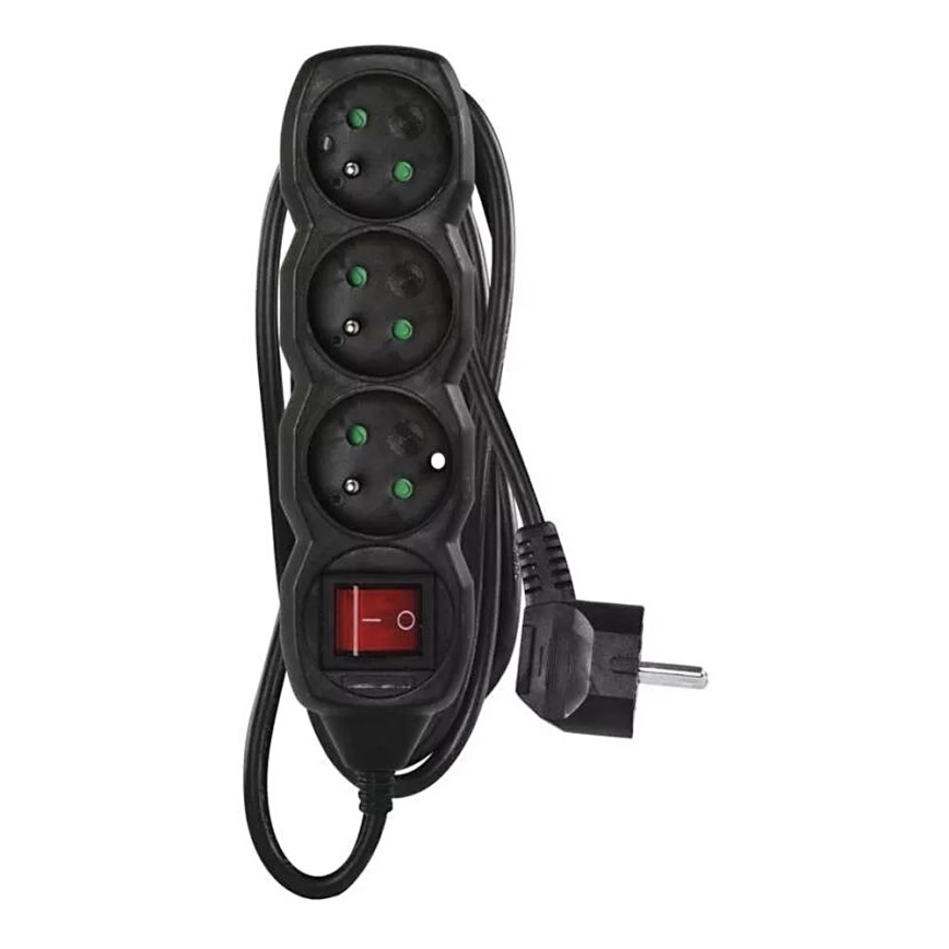 Καλώδιο επέκτασης με διακόπτη 3 πρίζες 3μ μαύρο