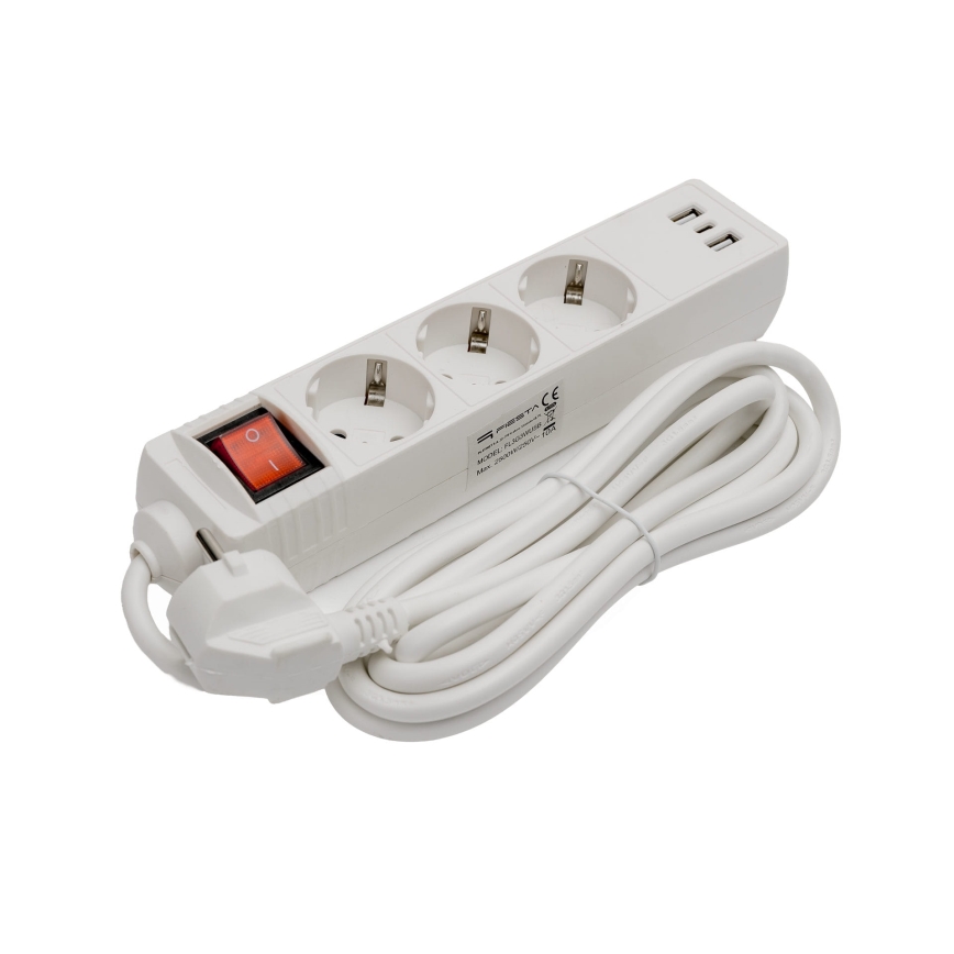 Καλώδιο επέκτασης με διακόπτη 3 υποδοχές+2xUSB-A+1xUSB-C 3m SCHUKO λευκό