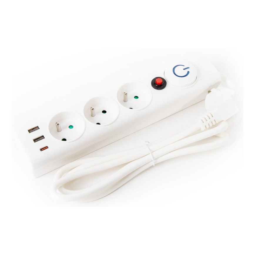 Καλώδιο επέκτασης με διακόπτη 3πλό τύπου E + 2xUSB-A + 1xUSB-C 1,5μ