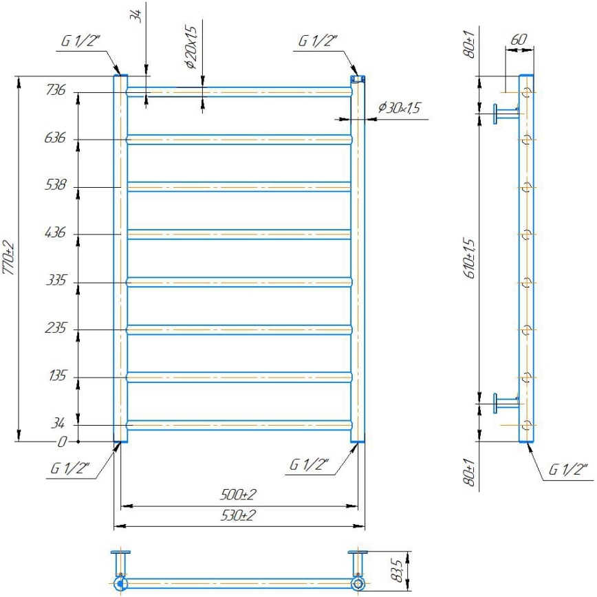 Καλοριφέρ-σκάλα μπάνιου INOX FLAT 163W/230V 77x53 cm ανοξείδωτο/μαύρο