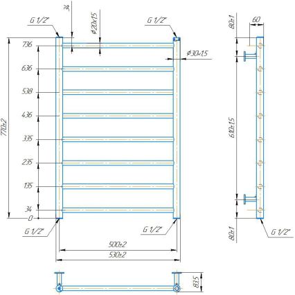 Καλοριφέρ-σκάλα μπάνιου INOX FLAT 163W/230V 77x53 cm ανοξείδωτο/μαύρο