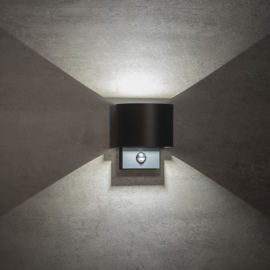 LED εξωτερικό επιτοίχιο φωτιστικό με αισθητήρα κίνησης και σούρουπου REKA LED/7W/230V IP54 ανθρακί στρογγυλό