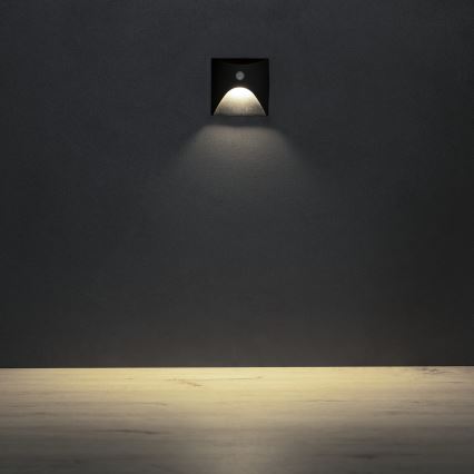 LED φωτιστικό σκάλας με αισθητήρα κίνησης και λυκόφωτος EXIN LED/2,5W/230V 4000K IP65 μαύρο τετράγωνο