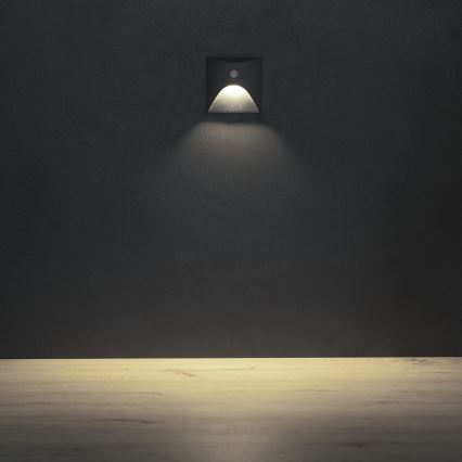 LED φωτιστικό σκάλας EXIN με αισθητήρα κίνησης και λυκόφωτος LED/2,5W/230V 4000K IP65 ανθρακί, τετράγωνο