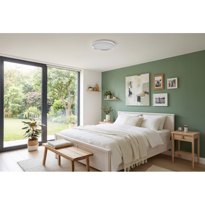 LED ρυθμιζόμενο φωτιστικό οροφής LIXAN LED/65W/230V 3000–6500K διάμ. 48,6 εκ. λευκό/ασημί + τηλεχειριστήριο