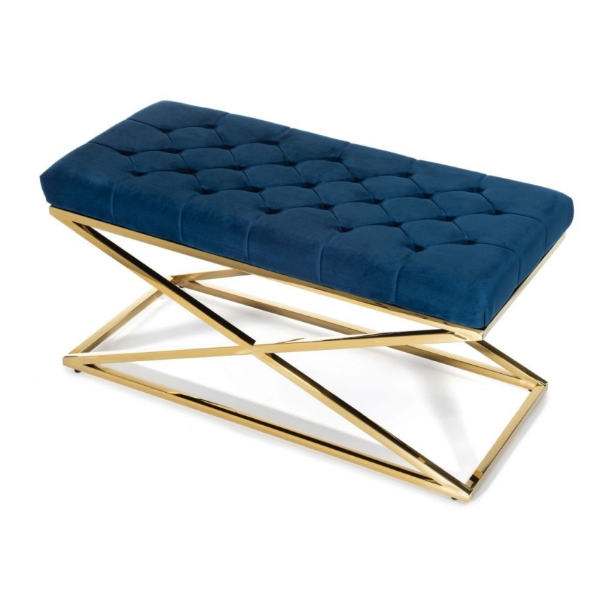 Καπιτονέ σκαμπό SALIBA 50x97 cm χρυσό/μπλε