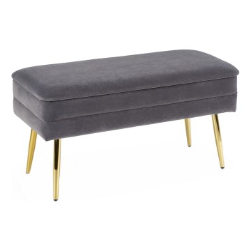 Καπιτονέ πάγκος με αποθηκευτικό χώρο VELVA 37x78 cm γκρι/χρυσό