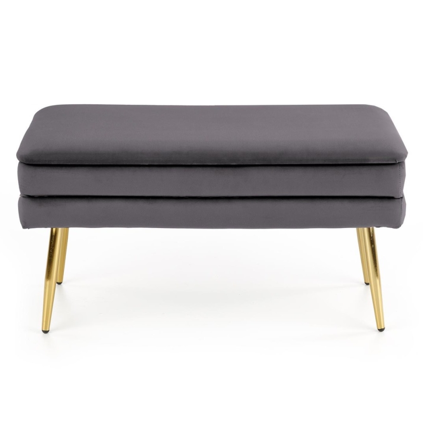 Καπιτονέ πάγκος με αποθηκευτικό χώρο VELVA 37x78 cm γκρι/χρυσό