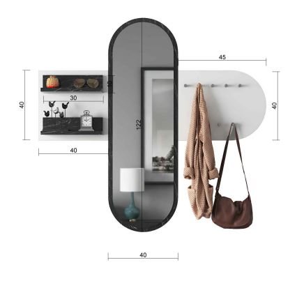 Καθρέφτης τοίχου RANI 125x120 εκ. λευκό/μαύρο