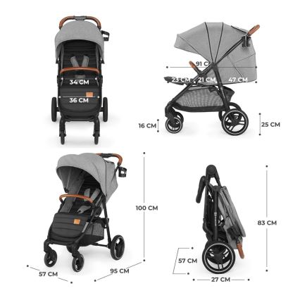 KINDERKRAFT - Καροτσάκι GRANDE PLUS γκρι