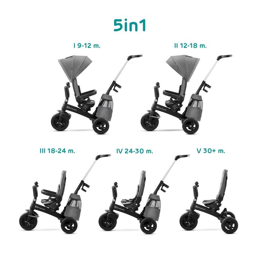 KINDERKRAFT - Παιδικό τρίκυκλο ποδήλατο 5v1 EASYTWIST γκρι/μαύρο