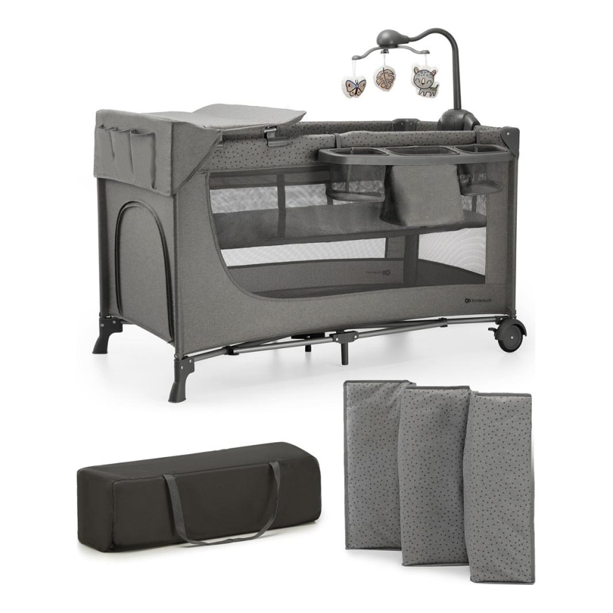 KINDERKRAFT - Παρκοκρέβατο JOY 2 με αξεσουάρ γκρι