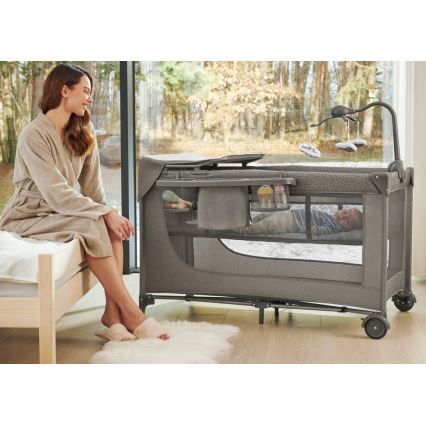 KINDERKRAFT - Παρκοκρέβατο JOY 2 με αξεσουάρ γκρι